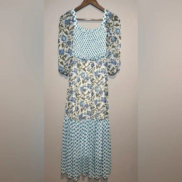 sachin and babi light blue dress Rebecca Taylor Metallic Chiffon Ruffle Dress